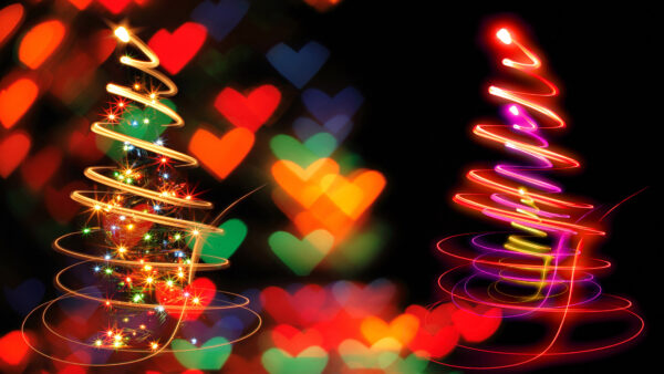 Wallpaper Heart, Desktop, Mobile, Hearts, Decorated, Tree, Blur, Christmas, Colorful, Background