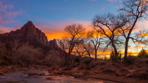 Wallpaper Park, Zion, Sunset, Sky, Desktop, Blue, Nature, During, USA, Rock, With, National, Mountain, Background
