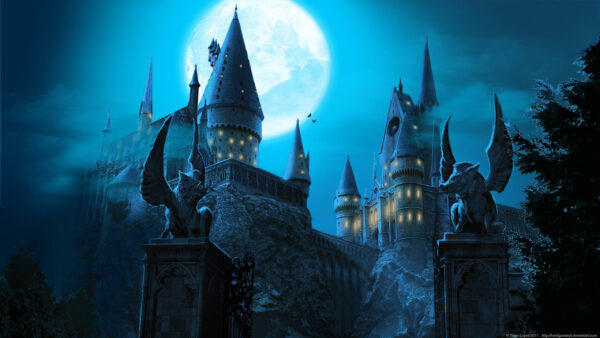 Wallpaper With, Movies, Nighttime, Harry, Potter, Desktop, Moon, Hogwarts, During