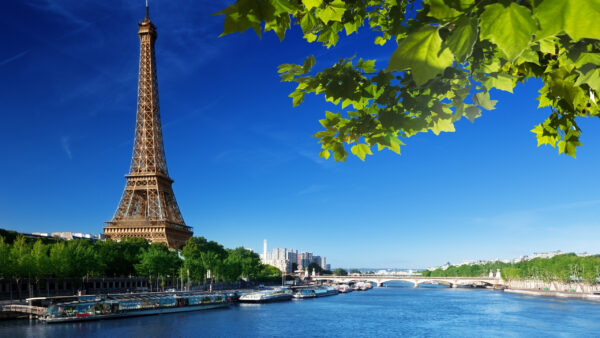 Wallpaper Blue, Green, With, Background, Sky, Side, Tower, And, Travel, Desktop, Paris, Eiffel, Leaves