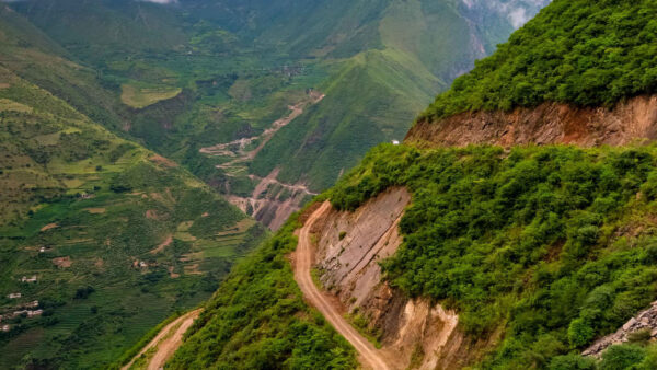 Wallpaper Road, Slope, Desktop, Covered, Nature, Trees, Green, Mountains, Between