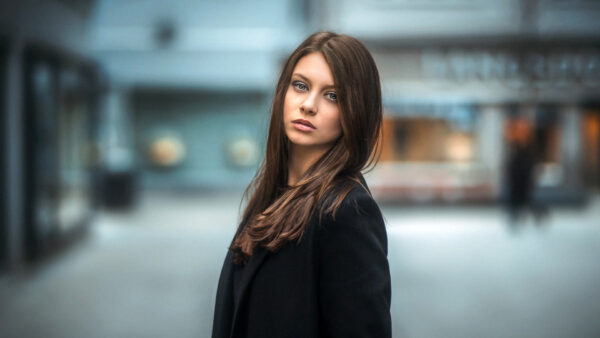 Wallpaper Girl, Model, Black, Dress, Hair, With, Background, Desktop, Brown, Shallow