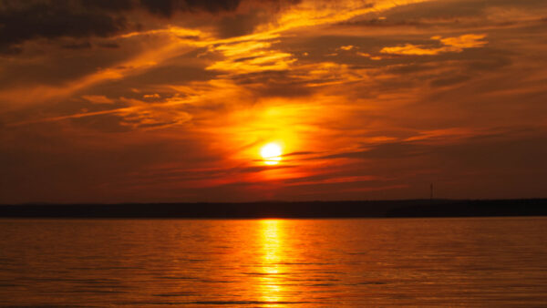 Wallpaper Sunset, Under, Clouds, During, Black, Yellow, Mobile, Reflection, Water, Sky, Nature, Desktop, Sea