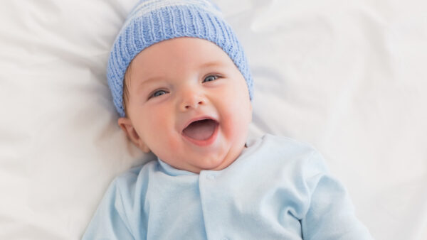 Wallpaper Blue, White, Cap, And, Wearing, Beautiful, Lying, Cute, Cloth, Knitted, Dress, Baby, Child, Woolen, Down, Smiley