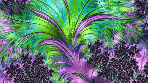 Wallpaper Light, Abstract, Green, Lines, Purple, Wavy