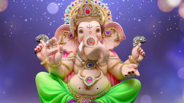 Wallpaper Lord, Ganesh, Light, Purple, Background, Decorated