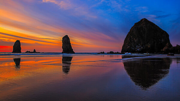 Wallpaper Under, Sunset, Ocean, Sky, Sand, Beach, Blue, During, Waves, Rocks