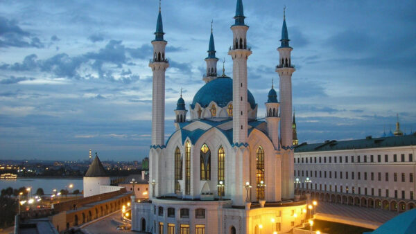 Wallpaper Mosque, Cloudy, Lights, Blue, Sky, Under, With, Ramzan