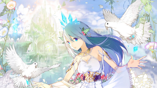 Wallpaper White, Pigeons, Anime, And, With, Blue, Girl, Eyes, Dress