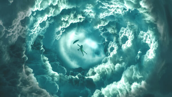 Wallpaper Clouds, Girl, Dream, Flying
