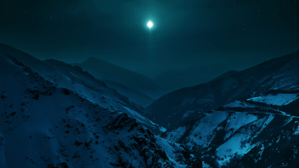 Wallpaper Nigh, Moon, Mountains