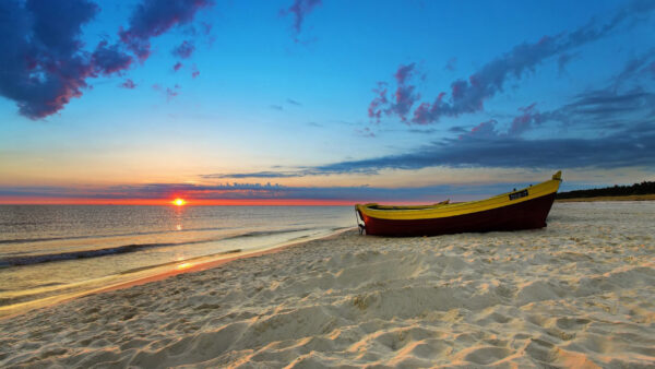 Wallpaper Boat, During, Sand, Desktop, Beach, Sunrise