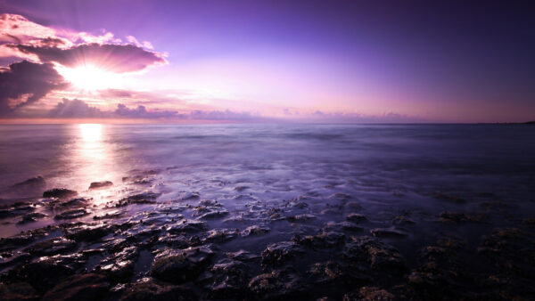 Wallpaper Purple, Seascape, Mobile, Nature, Sunrays, With, Desktop, Reflection