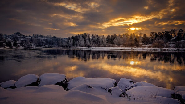 Wallpaper Nature, During, Desktop, Background, Winter, Lake, With, Snow, Clouds, Norway