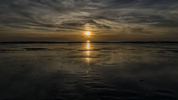 Wallpaper Sand, Mobile, Reflection, Sea, Black, Ocean, Coast, Sky, Beach, Desktop, Clouds, Sunset, Blue