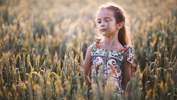 Wallpaper Girl, Field, Cute, Middle, Paddy, Colorful, Dress, Wearing, Little, Standing, The, Printed