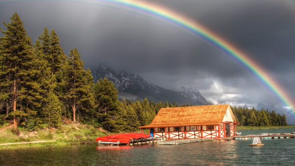 Wallpaper Over, House, River, Water, Body, Rainbow, Desktop, With