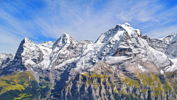 Wallpaper Blue, Slope, Sky, Snow, Mobile, Covered, Nature, Desktop, Scenery, Under, Mountain, Greenery