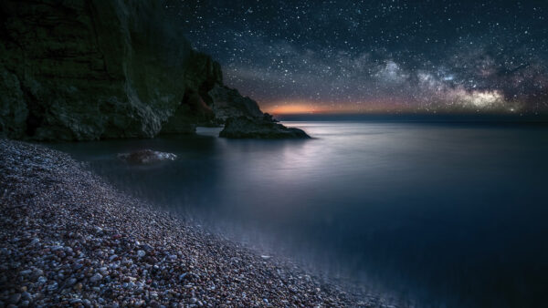 Wallpaper Starry, Ocean, Beautiful, Milkyway, Sky, During, Sea, Nature, Coast, Nighttime