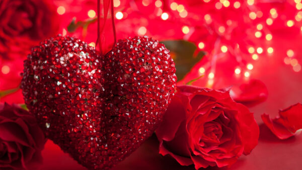 Wallpaper Glittering, Valentines, Heart, Bokeh, Background, Red, Stone