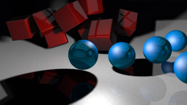 Wallpaper Red, Balls, Cubes, Digital, Abstract, Art, Blue, CGI