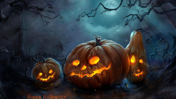 Wallpaper Background, Halloween, Sky, Horrible, Dark, Pumpkins, Faces