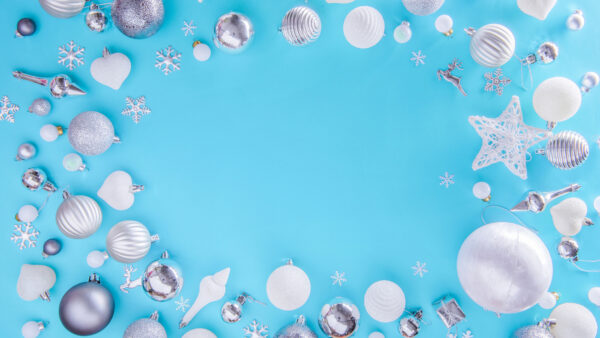 Wallpaper Blue, Christmas, Background, Balls, Decoration, Stars, Silver, Light, White