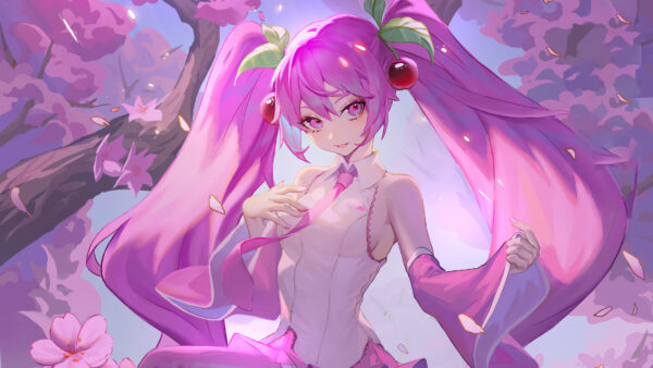 Wallpaper Girl, Hair, Trees, Autumn, Pink, Long, Anime