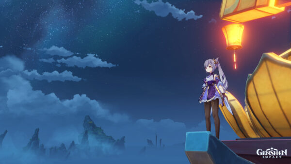 Wallpaper Blue, Games, Background, Standing, Sky, Impact, Keqing, Genshin