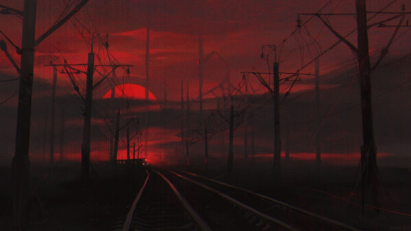Wallpaper Background, Sunset, With, Track, Aesthetic, Railway, Desktop, Red