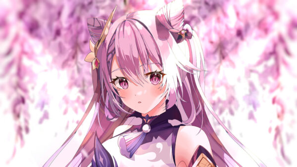 Wallpaper Impact, Genshin, Background, Purple, Keqing