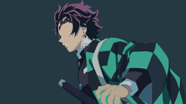 Wallpaper Tanjirou, Checked, Kamado, Dress, Wearing, Slayer, Background, Black, Demon, Green, With, Anime, And, Desktop