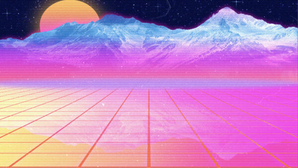 Wallpaper Mountain, Starry, Vaporwave, Background, Desktop, Moon