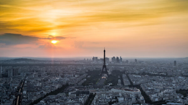 Wallpaper Paris, France, Desktop, During, Yellow, Sky, Tower, Cityscape, With, And, Sunset, Background, Travel, Eiffel