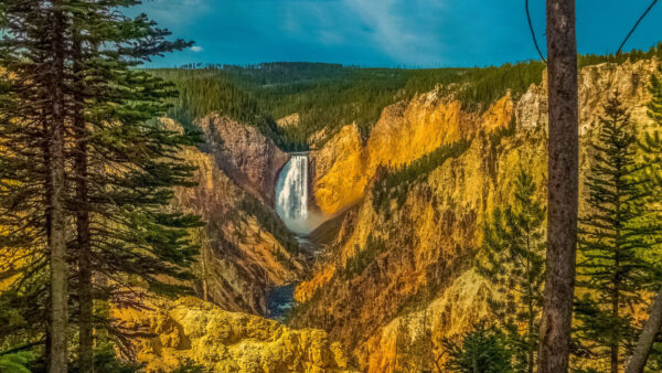 Wallpaper Waterfall, Yellowstone, Landscape, USA, Nature, Desktop, Mountain, Between