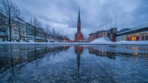 Wallpaper Water, Mobile, Reflection, Travel, Trinity, Winter, White, Desktop, Church, Buildings, Blue, Under, Sky, Scenery, Clouds
