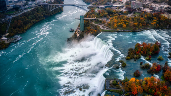 Wallpaper Waterfalls, Ocean, Bridge, Nature, Desktop, Autumn, Fall, View, Mobile, Trees, Aerial