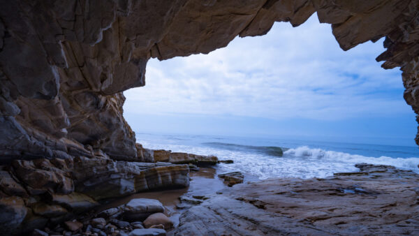 Wallpaper Stones, Cave, Waves, Rocks, Nature, Sea