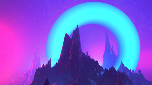 Wallpaper Vaporwave, Pink, Circle, Mountain