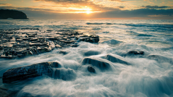 Wallpaper Sunset, Nature, Desktop, With, Sea, Stones, Rock, Australia, During