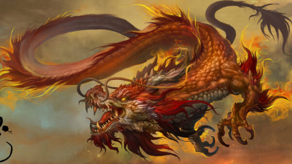 Wallpaper Yellow, Sky, Fantasy, Red, Dragon, Dreamy, Flying, Desktop, Near