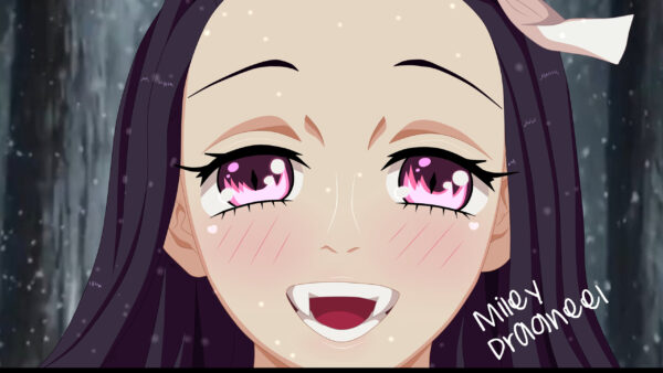 Wallpaper Eyes, Slayer, Snow, Kamado, Anime, Demon, Trees, And, Desktop, Background, Nezuko, With, Falling, Pink