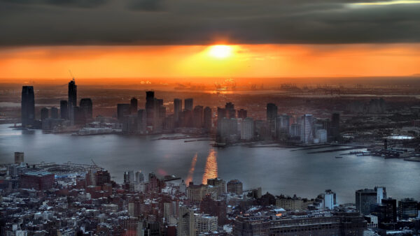 Wallpaper Horizon, Weehawken, Travel, Sunrise, USA, Building, City