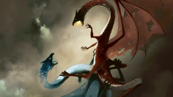 Wallpaper Desktop, Dragons, Fantasy, Blue, Dreamy, Red, Fighting