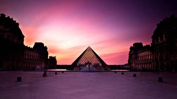 Wallpaper Desktop, With, Museum, Travel, Sky, Background, Purple, Louvre, During, Sunset