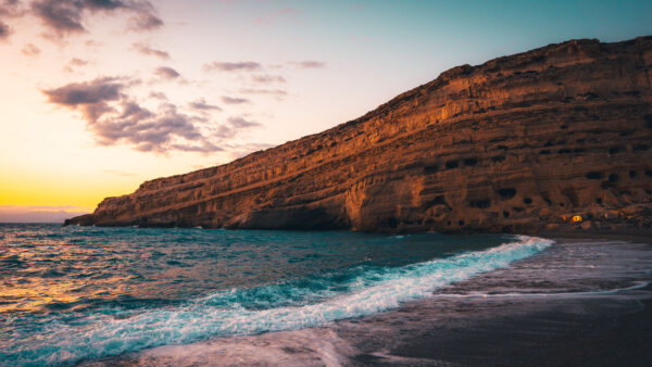 Wallpaper During, Rock, Desktop, Sunset, Ocean, Coast, Slope, Waves, Nature, Mobile