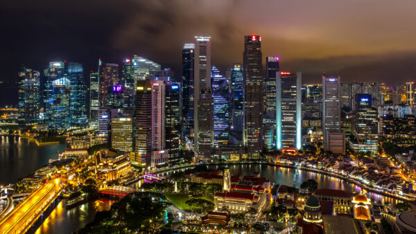 Wallpaper Singapore, City, Skyscraper, Travel, Night, Building