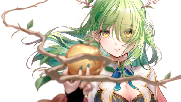 Wallpaper Eyes, Yellow, Girl, Green, Anime, Hair, White, Background