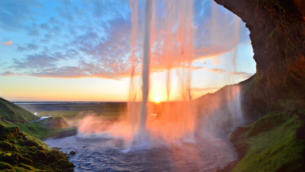 Wallpaper Clouds, Sunset, Blue, Background, Nature, Sky, With, Waterfall, And, During, Desktop