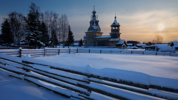 Wallpaper And, Snow, Fence, Church, Nature, View, During, With, Land, Covered, Winter, Landscape